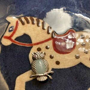 14K gold sterling Jade Owl Pendant